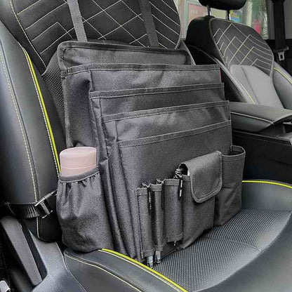 YOOFAN Universal Front Seat Organizer for Car & Truck - Black 600D Oxford Fabric with Tablet Sleeve, Cup Holders & Multi-Compartment Storage | Ideal for SUV, Work Truck, Mobile Office & Travel Use