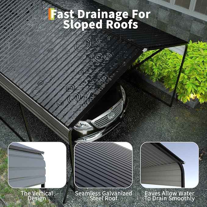 10x15 FT Metal Carport, Heavy Duty Carports Canopy with Galvanized Steel Frame & Roof, Outdoor Garage Car Port for All-Weather, Outdoor Galvanized Shelter for Car, Boats and Truck