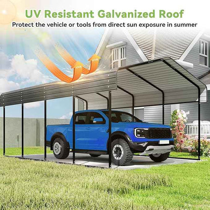 12x20FT Metal Carport,Heavy Duty Carport with Reinforced Frame and Galvanized Steel Roof, Large Outdoor Garage Shelter Shade Car Port for Pickup Trucks, Boats, Cars & Tractors, Farm Tools, Party,Gray