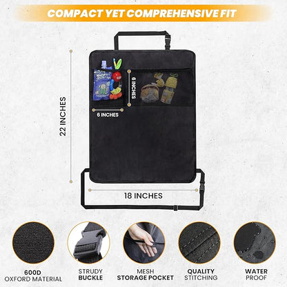 EcoNour Car Back Seat Organizer & Kick Mat Protector 2 Pack – Waterproof Car Seat Back Protectors for Kids with Storage Pockets, Backseat Cover for Dirt, Mud & Scratch Protection, Travel Accessories