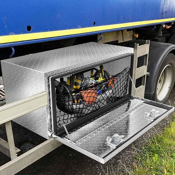 AUTOSAVER88 36 Inch Underbody Tool Box, Heavy Duty Aluminum Diamond Plate Toolbox Chest Storage Organizer, Waterproof Chest Storage Box with Lock for Trucks, Trailers, RVs, Warehouses, Silver