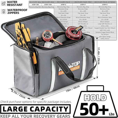 ALL-TOP Recovery Pack Bag, Water-Resist Tool Organizer for Offroad Gear & Overland Equipment, Standing Zippered Waterproof Storage Tote, Gray Empty