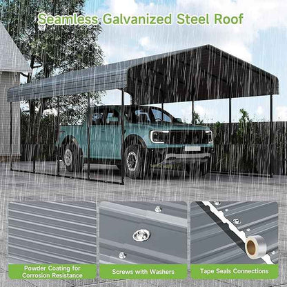 12x20FT Metal Carport,Heavy Duty Carport with Reinforced Frame and Galvanized Steel Roof, Large Outdoor Garage Shelter Shade Car Port for Pickup Trucks, Boats, Cars & Tractors, Farm Tools, Party,Gray