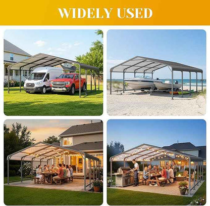 20x20 FT Metal Carport for 2 Cars, Heavy Duty Canopy Carport with Updated Roof & Enhanced Base, Garage Vertaile for RV Car, Truck, Boat, Tractors, Party, Grey