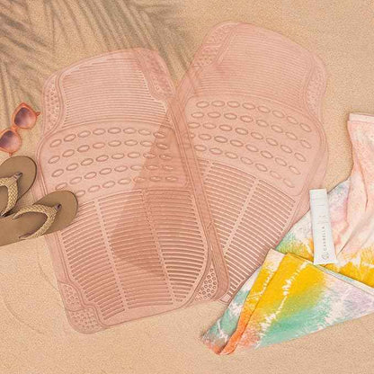 Carbella Automotive Floor Mats for Cars, 2 Piece Car Floor Mats Peach Pink Translucent, Trim-to-Fit All Weather Clear Car Mats for Auto Truck Van SUV, Car Accessories for Women