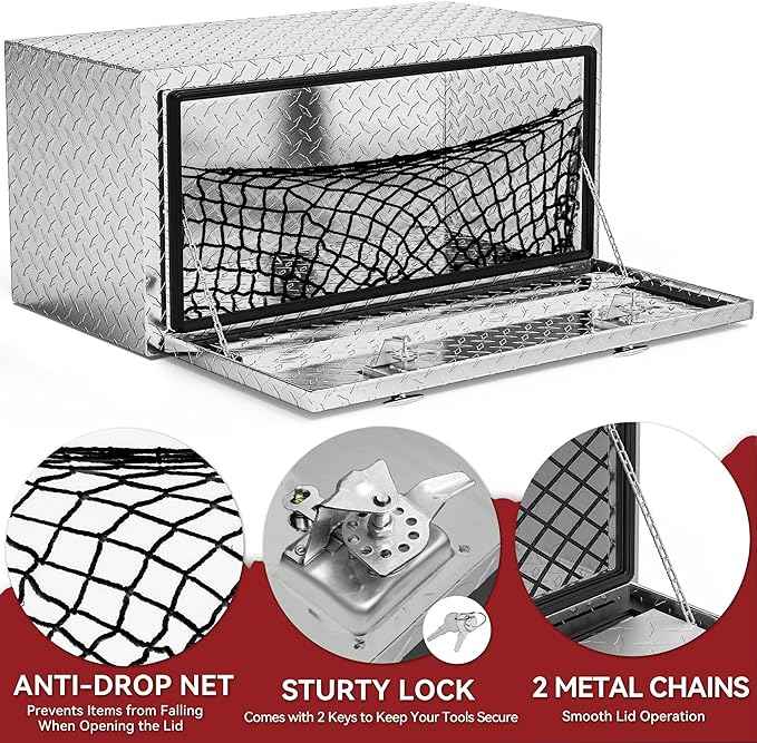 YITAMOTOR 36 Inch Underbody Tool Boxes, Heavy Duty Aluminum Diamond Plate Truck Tool Boxes, Waterproof Chest Storage Organizer for Pick Up Truck Bed, RV Trailer with T-Handle Lock and Keys