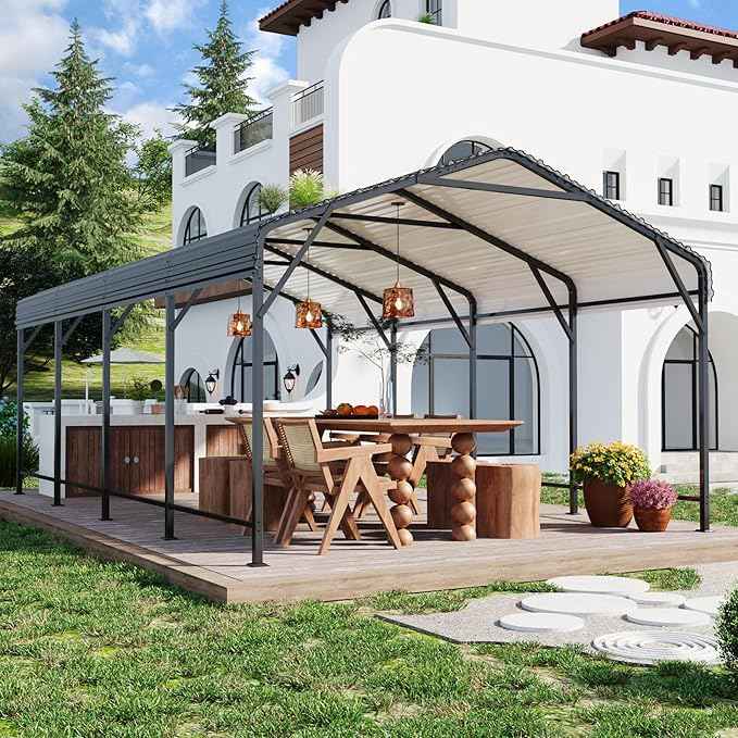 Polar Aurora 12x20 FT Metal Carport, Heavy Duty Car Port Canopy with Galvanized Reinforced Frame, Outdoor Car Garage Shelter for Car, Boats and Truck