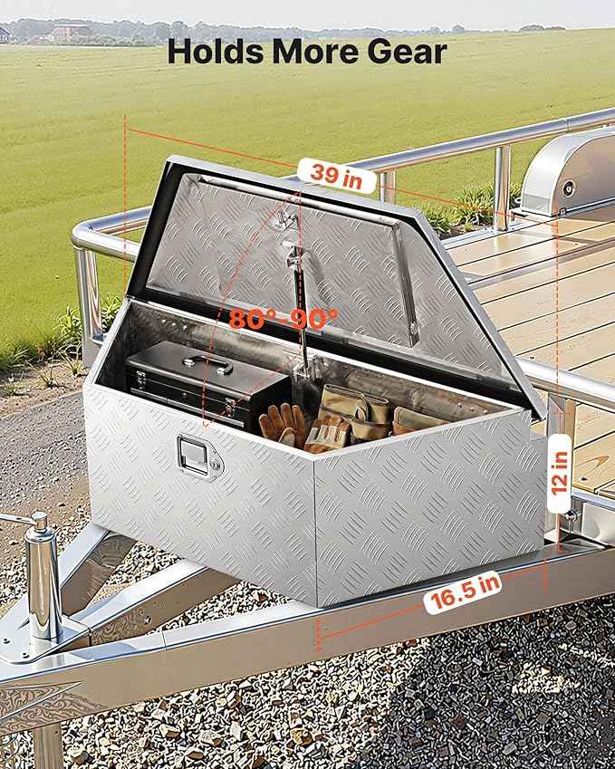 VEVOR Trailer Tongue Box, Heavy Duty Trailer Tongue Tool Box Storage Organizer with Lock & Keys, Utility Tool Chest for Pickup Truck Bed, RV, SUV, Off-Road Vehicle, Aluminum, 39" x 16.5" x 12", Silver