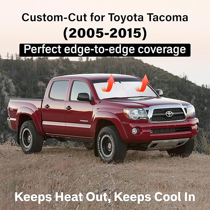 EcoNour Windshield Sun Shade Compatible for Toyota Tacoma 2005-2015 Front Window Sunshade Foldable Sun Visor UV & Heat Blocking Protection