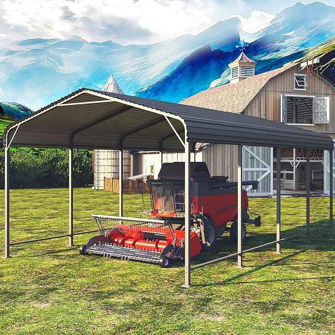 Metal Carport 12x20FT, Heavy Duty Carport Canopy with Galvanized Steel Roof, 40% Thicker Frame Metal Garage with Reinforced Base, All-Weather Outdoor Storage Car Port for Car, Camping