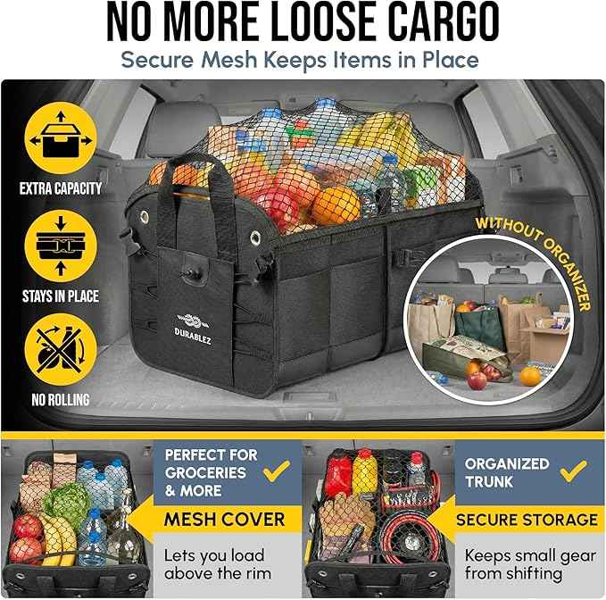 XL Modular Trunk Organizer System – 4 Section Extra Large Car Cargo Organizer for SUVs, Trucks & Cars – Foldable Multi-Compartment Storage, Heavy Duty 1680D Oxford – Black