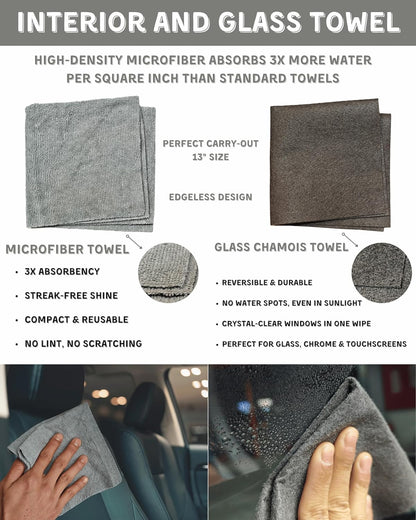 18Pcs Professional Car Interior Detailing Kit All-in-One Cleaning Tools for Windows, Dashboard, Vents, Windshield Cleaner Brush, Magic Sponge, Chamois Cloth, Detailing Brushes & Accessories