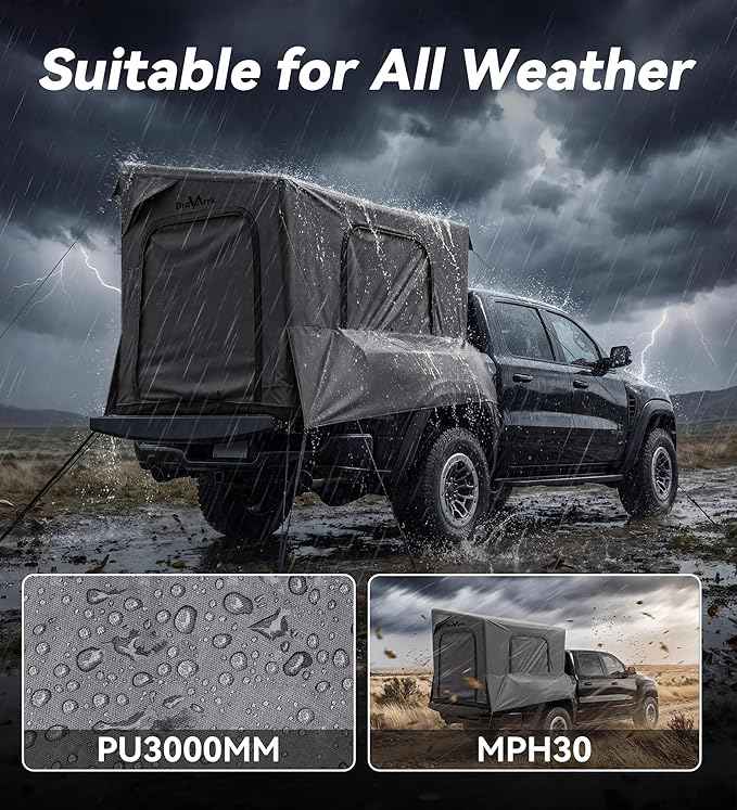 Inflatable Truck Bed Tent with Detachable Zippered Awning, Pickup Truck Tent for 5.5ft-8ft Bed, 2 Mins Fast Setup Blow Up Tent for Truck, PU3000 Waterproof Truck Tent for Camping