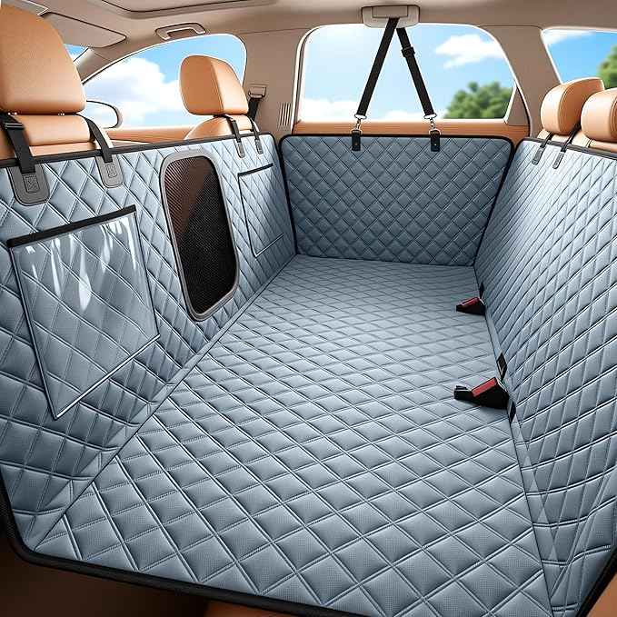 Dog Seat Cover for Back Seat Hard Bottom - 1680D Waterproof Anti-Slip Anti-Scratch Pet Hammock, Dog Covers for Cars Back seat with Mesh Window & Storage for Car SUV Truck (400 lbs)