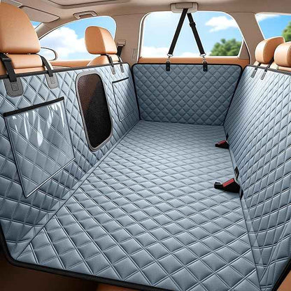 Dog Seat Cover for Back Seat Hard Bottom - 1680D Waterproof Anti-Slip Anti-Scratch Pet Hammock, Dog Covers for Cars Back seat with Mesh Window & Storage for Car SUV Truck (400 lbs)