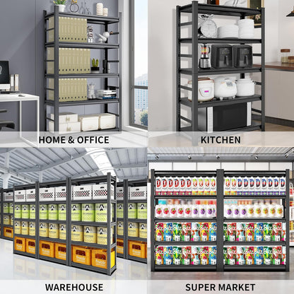 TOPKEY Metal Storage Shelf Garage Storage Shelves, Heavy Duty 5-Tier Utility Shelves for Garage, Kitchen, Warehouse, Adjustable Basement Storage Rack, Load 2500LBS, 78" H x 47.2" W x 18" D