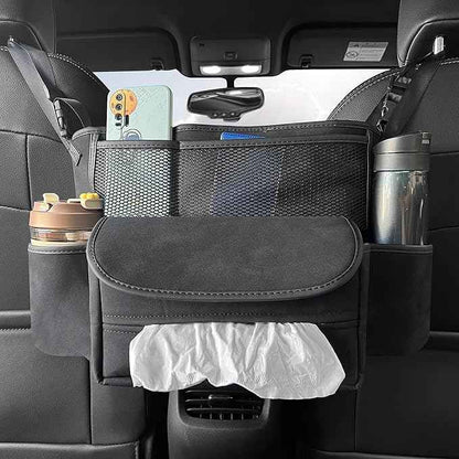 JEYODA Car Suede Seat Organizer High-capacity Seat Back Pouch Central Storage for Pickup SUVs Double-sided Tissue Storage Handbag Holder Car Accessories (Black)