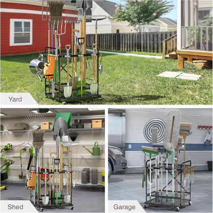 Garden Tool Organizer Outdoor Garage and Shed Tool Storage Yard Tool Holder and Storage Rack Garden Tool Stand for Shed and Garage