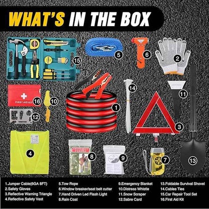 Nilight Car Emergency Kit with Jumper Cable Air Compressor Tire Repair Essential Tools First Aid Alligator Connector Electrical Kit for Travel Camping Outdoor Cars Truck SUV RV