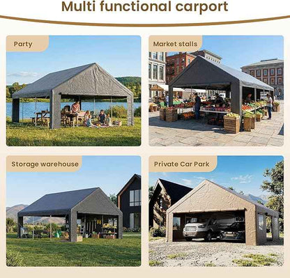 COSIEST 20'×20' Storage Shelter Outdoor Gable Roof Carport with Removable Side Walls, Heavy-Duty Garage Canopy Weatherproof PE Cover, Multi-Purpose Vehicle/Tractor Shed for Backyard/Driveway/Farm