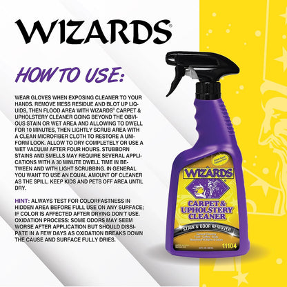 Wizards Carpet and Upholstery Cleaner - Fabric Cleaner Spray Solution for a Fresh & Clean Car - Pet Stain & Smell Remover and Natural Carpet Cleaner - Made in USA - 22 oz