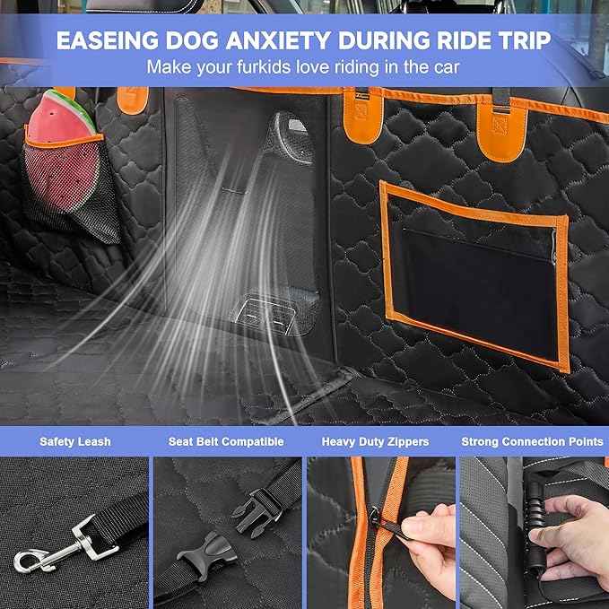 Dog Car Seat Cover for Back Seat - Back Seat Extender for Dogs with Hard Bottom Holds 400 lbs, Waterproof Car Seat Protector for Dogs with Mesh Window, Dog Hammock for Car, SUV, Truck