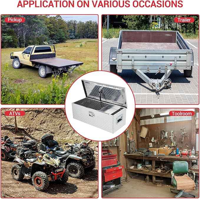 Garvee 30 Inch Aluminum Truck Tool Box, Heavy Duty Truck Bed Storage Box with Side Handle and Lock Keys, Waterproof Tool Boxes Organizer Chest for Pick Up Truck Rv Trailer, Silver