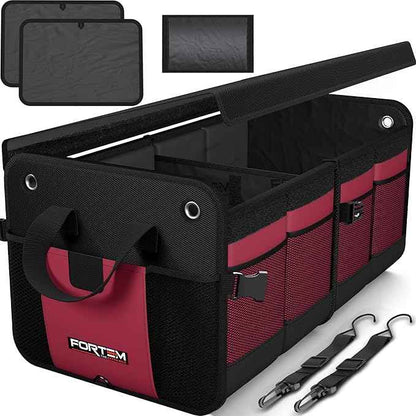FORTEM Trunk Organizer For SUV Car Organizer and Storage, Multi-Compartment Storage Bag Car Accessories for Women Men, Perfect Christmas Gifts, 1680D Oxford, Non Slip Bottom, Straps, Soft Cover (90L)