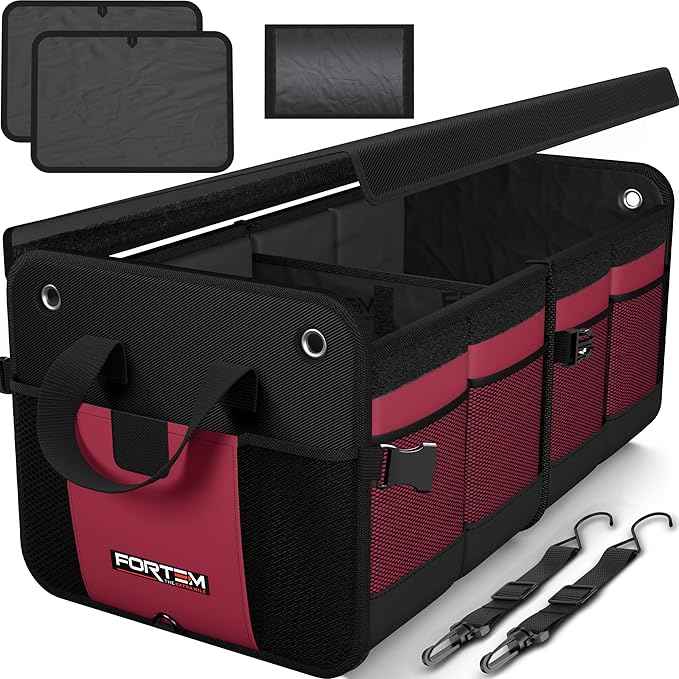 FORTEM Trunk Organizer For SUV Car Organizer and Storage, Collapsible Multi-Compartment Storage Bag Car Accessories for Women Men, 1680D Oxford, Non Slip Bottom, Adjustable Straps, Soft Cover (65L)