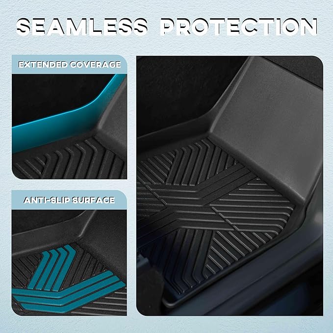 KARPAL Floor Mats for Tesla Model Y 2021-2024 5-Seater (Not Fit 7 Seats), All Weather TPE Floor Liners 1st & 2nd Row, Model Y Accessories 3PCS