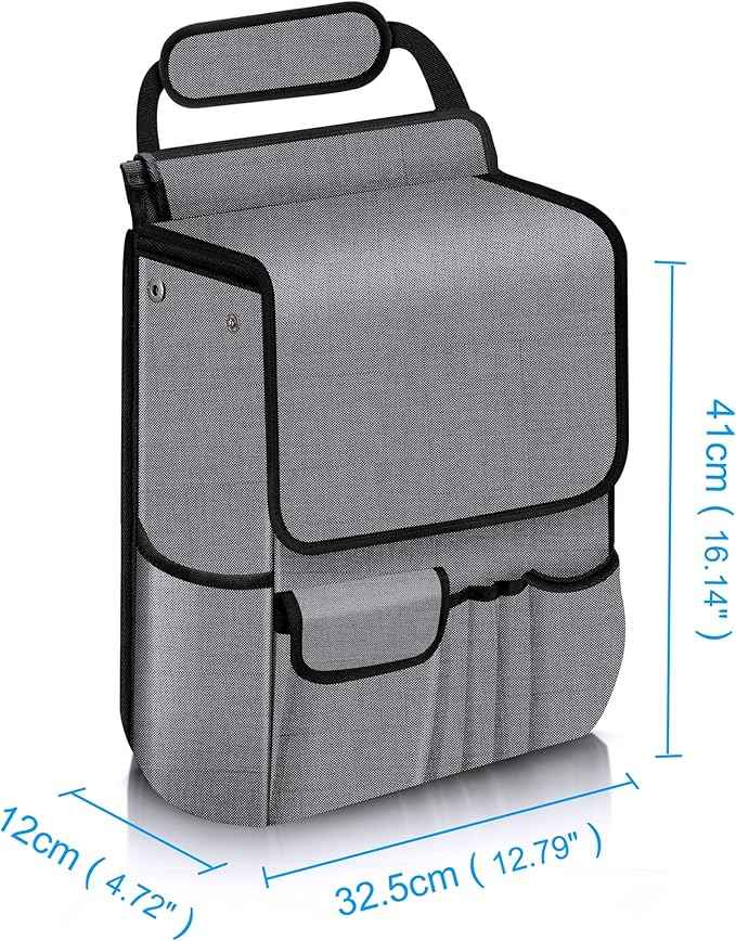 Car Front Seat Organizer| Efficient Car Organizers and Storage | Laptop,Tablet Pockets, Adjustable Straps,Kid-Friendly, Multi-Pocket, Cup Holders, Sturdy and Durable, Grey