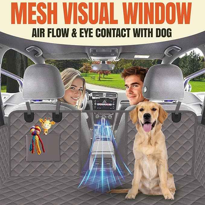 Back Seat Extender for Dogs, Hard Bottom Car Seat Cover for Dogs. Hammock Style, Large Space, Holds 420lbs, Sturdy, Waterproof for Car, SUV, Truck (Gray)