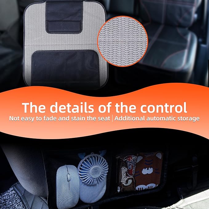Amooca Car Seat Protector Durable Oxford Fabric and Faux Leather Seat Cover Protection Mat Universal Fit for Vehicles with Mesh Storage Pockets Pure Black Black 2 Pack