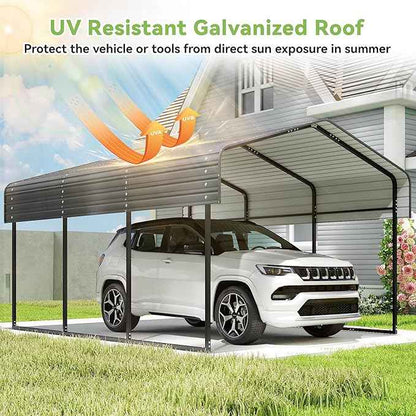 10x15FT Metal Carport,Heavy Duty Carport with Reinforced Frame and Galvanized Steel Roof, Outdoor Garage Shelter Shade Car Port for Pickup Trucks, Boats, Cars & Tractors, Farm Tools, Party, Gray