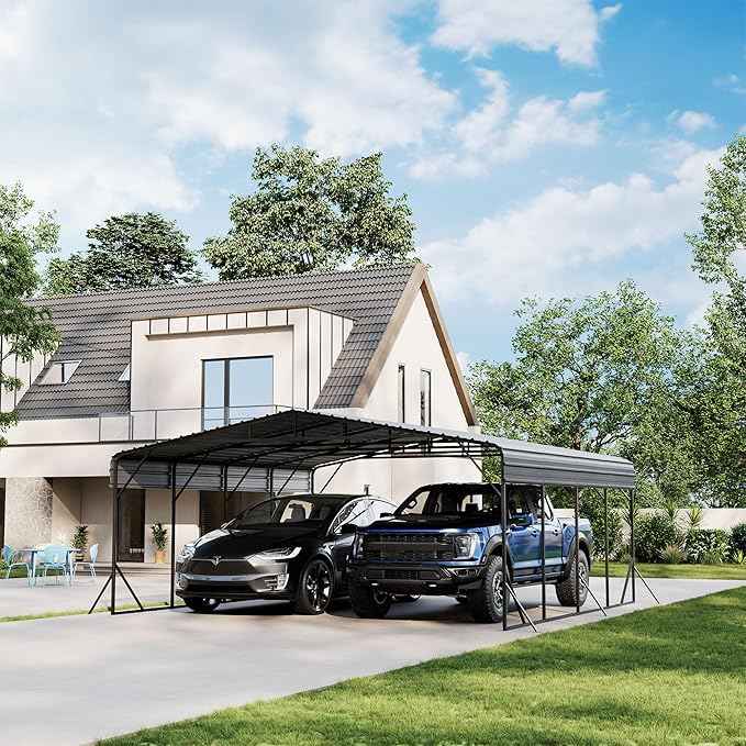 COSIEST 20'x20' Carport with Galvanized Steel Roof, Heavy Duty Metal Carport Canopy, Outdoor Garage Car Shelter Shade for Car, Boats and Truck