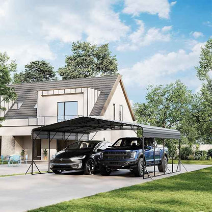 COSIEST 20'x20' Carport with Galvanized Steel Roof, Heavy Duty Metal Carport Canopy, Outdoor Garage Car Shelter Shade for Car, Boats and Truck