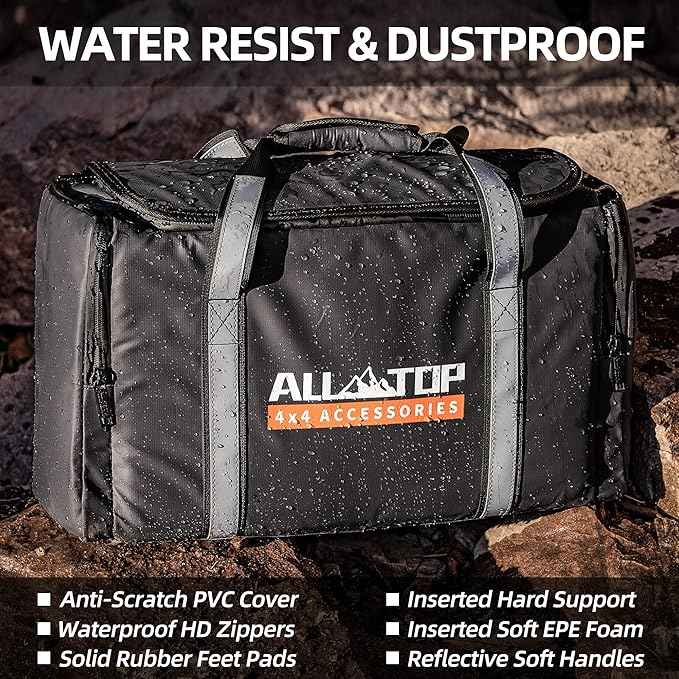 ALL-TOP Recovery Pack Bag, Water-Resist Tool Organizer for Offroad Gear & Overland Equipment, Standing Zippered Waterproof Storage Tote, Black Empty