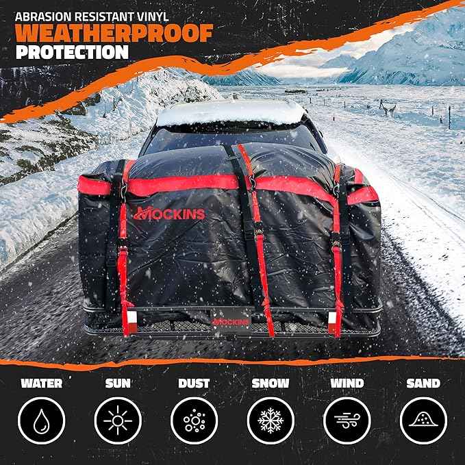 Mockins 40 CuFt XXL Trailer Hitch Cargo Carrier Bag | 70"x30"x33" Heavy Duty Vinyl Cargo Bag for Hitch Carrier | Versatile as Waterproof Truck Bed Storage | Vehicle Soft Shell Carriers w/Accessories