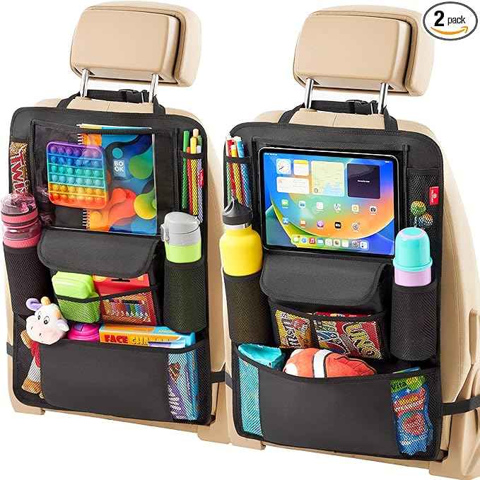 Helteko Car Seat Organizer, Ultra Version Kids Backseat Car Organizers and Storage, Waterproof Back Seat Protector Kick Mats with Tablet Holder 12" Car Accessories Interior, Black 2 Pack