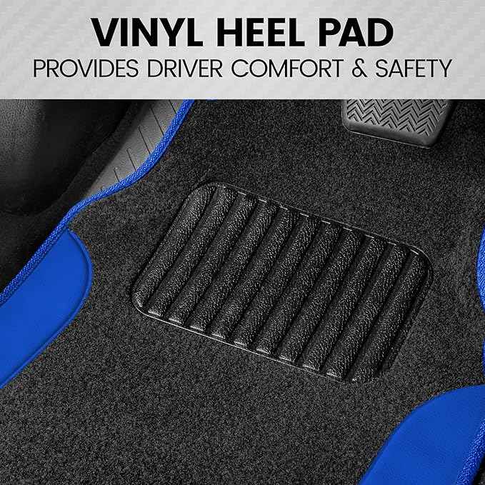 BDK PolyPro Blue Car Seat Covers Full Set with 4-Piece Car Floor Mats - Two-Tone Seat Covers for Cars with Carpet, Interior Covers for Auto Truck Van SUV