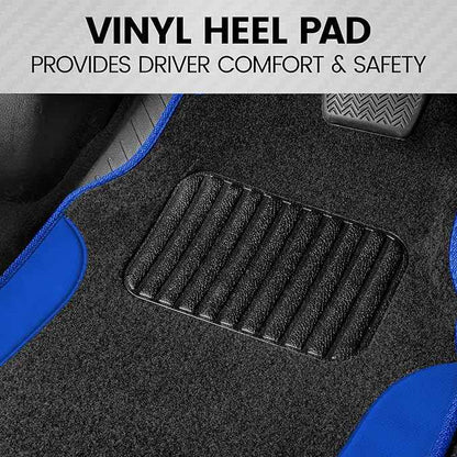 BDK PolyPro Blue Car Seat Covers Full Set with 4-Piece Car Floor Mats - Two-Tone Seat Covers for Cars with Carpet, Interior Covers for Auto Truck Van SUV