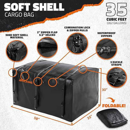 Mockins 60"x36"x6" XL Folding Trailer Hitch Cargo Carrier & 35 Cu.Ft. Tow Hitch Cargo Carrier Bag | 500 Lbs. Capacity Luggage Rack for SUV Car Truck & Soft Waterproof Trailer Rack Bag with Accessories