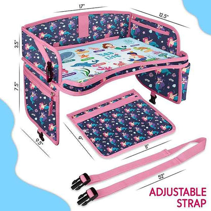 Kids Travel Tray - Waterproof Lap Table with No-Drop Large Tablet Holder - Car Seat Tray - Road Trip Essentials Kids - Car Desk Organizer for Airplane - Toddler Travel Essentials(MERMAID)