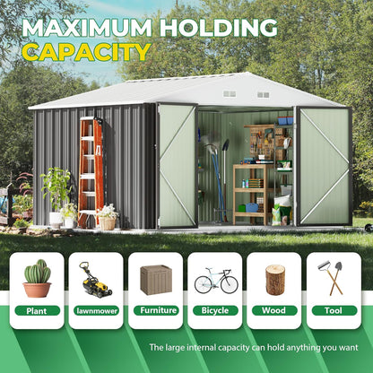 Devoko 10 x 10 FT Outdoor Storage Shed, Metal Garden Sheds & Outdoor Storage Clearance, Large Tool Shed Outdoor with Single Lockable Door for Patio Lawn Backyard (Gray)