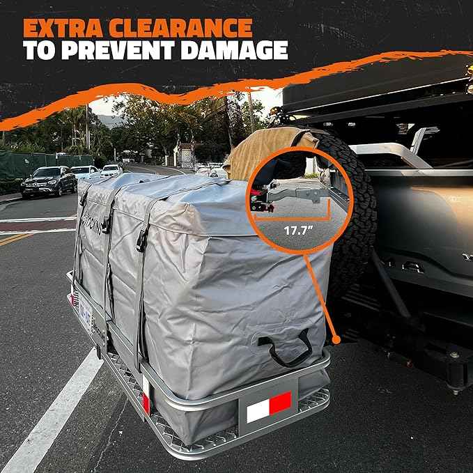 Mockins 60"x20"x6" Gray Heavy Duty Trailer Hitch Cargo Carrier & 16 CuFt Waterproof Cargo Bag for Hitch Carrier | 500 Lbs. Capacity Folding Luggage Rack for SUV Car Truck Van & RV w/Cargo Accessories