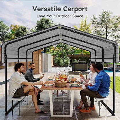 10x15FT Heavy Duty Metal Carport Canopy with Galvanized Steel Roof, Removable Sidewalls Enclosure Kit, Multi-Use Shelter Outdoor Garage for Car, Boat, Party, Gray