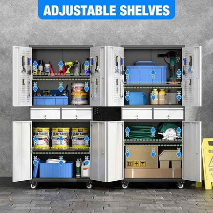 Aobabo Garage Storage Cabinet with 2 Drawers, Metal Storage Cabinet with Wheels for Garage Home,Assembly Required,Black&Silver