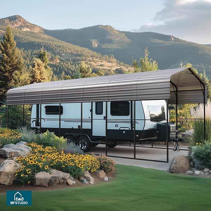 MFSTUDIO RV Carport 14x35 ft, Outdoor Heavy Duty Carports, Height 13 ft for Large RVs Metal Shed Canopy Shelters Garage Shelter Shade Car Ports with Galvanized Roof for 2 Cars, Truck and Boats ﻿
