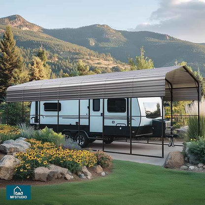 MFSTUDIO RV Carport 14x35 ft, Outdoor Heavy Duty Carports, Height 13 ft for Large RVs Metal Shed Canopy Shelters Garage Shelter Shade Car Ports with Galvanized Roof for 2 Cars, Truck and Boats ﻿