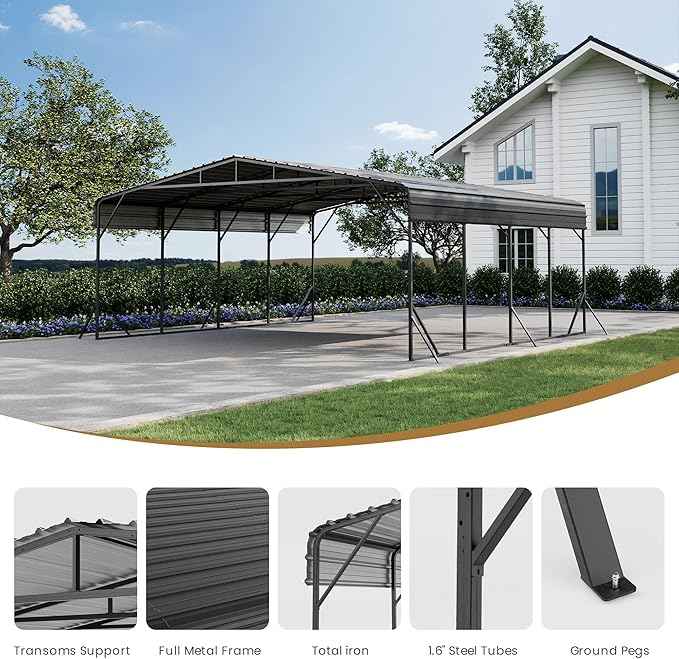 COSIEST 20'x20' Carport with Galvanized Steel Roof, Heavy Duty Metal Carport Canopy, Outdoor Garage Car Shelter Shade for Car, Boats and Truck